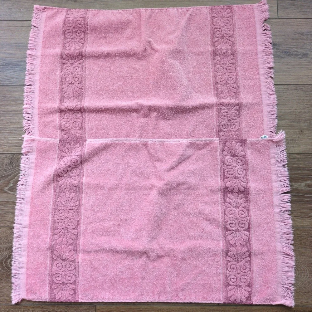 Vtg Cannon Monticello Towel Set Pink Santa Cruz Carved Floral Fringed Set of 6